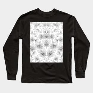 White And Black Flower Pattern Abstract Line Art Graphic Long Sleeve T-Shirt